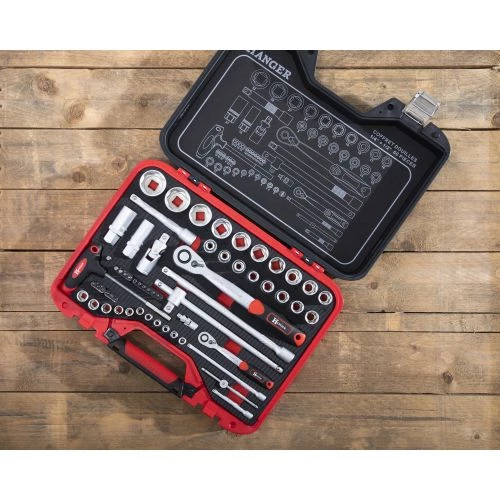 Coffret de douilles 1/4'' + 1/2'' 6 pans métriques 60 pièces Hanger 2 Coffret de douilles 1/4'' + 1/2'' 6 pans métriques 60 pièces Hanger – Image 2