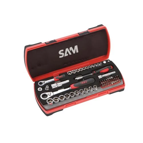 Coffret cliquets et douilles traversants 61 pièces Sam Outillage CP 1/4'' - 1/2'' 1 Coffret cliquets et douilles traversants 61 pièces Sam Outillage CP 1/4'' - 1/2''
